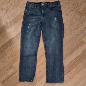 Wit & Wisdom Dark Blue Distressed Straight-Leg Jeans